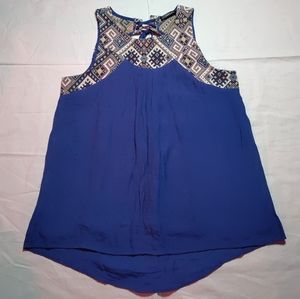 Doe & Rae Tank Top Women's Small Blue Sleeveless Open Back Round Neck Shirt